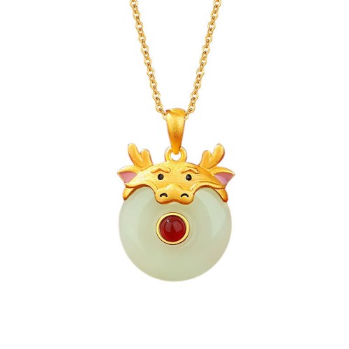 925 Sterling Silver Dragon Year Jade Protection Necklace Pendant 925 Sterling Silver Dragon Year Jade Protection Necklace Pendant
