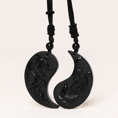 Black Obsidian Yin Yang Dragon Necklace Pendant Black Obsidian Yin Yang Dragon Necklace Pendant