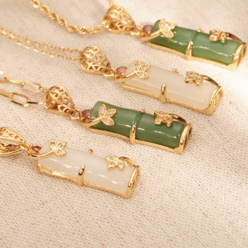 White Jade Bamboo Luck Necklace Pendant White Jade Bamboo Luck Necklace Pendant