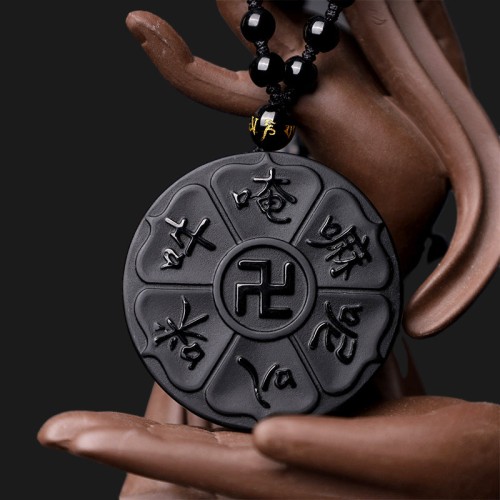 Natural Black Obsidian Om Mani Padme Hum Luck Necklace Natural Black Obsidian Om Mani Padme Hum Luck Necklace