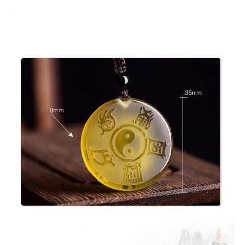 Taoism Five Sacred Mountains Yin Yang Liuli Crystal Balance Necklace
