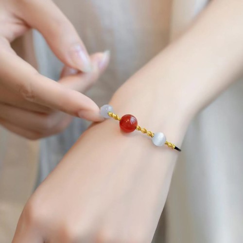 Red Agate Cat Eye Calm Braided String Bracelet Necklace