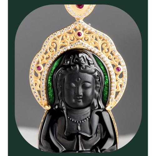 925 Sterling Silver Black Jade Kwan Yin Wealth Necklace 925 Sterling Silver Black Jade Kwan Yin Wealth Necklace