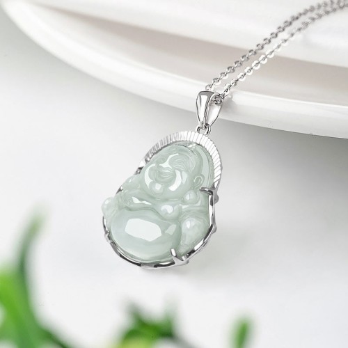 925 Silver Laughing Buddha Jade Luck Necklace 925 Silver Laughing Buddha Jade Luck Necklace
