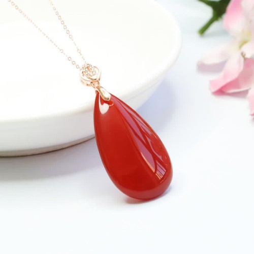 925 Silver Waterdrop Red Agate Confidence Necklace 925 Silver Waterdrop Red Agate Confidence Necklace