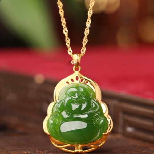 925 Sterling Silver Jade Laughing Buddha Necklace
