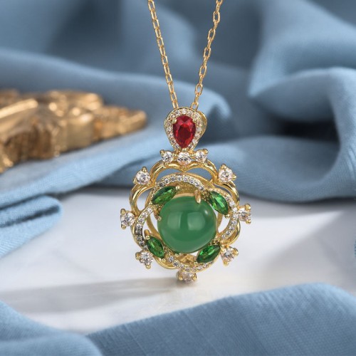 Cyan Jade Red Crystal Luck Necklace Cyan Jade Red Crystal Luck Necklace