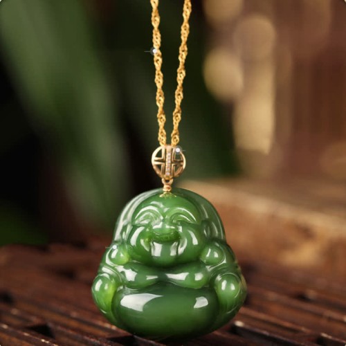 925 Silver Laughing Buddha Hetian Jade 18K Gold Necklace 925 Silver Laughing Buddha Hetian Jade 18K Gold Necklace