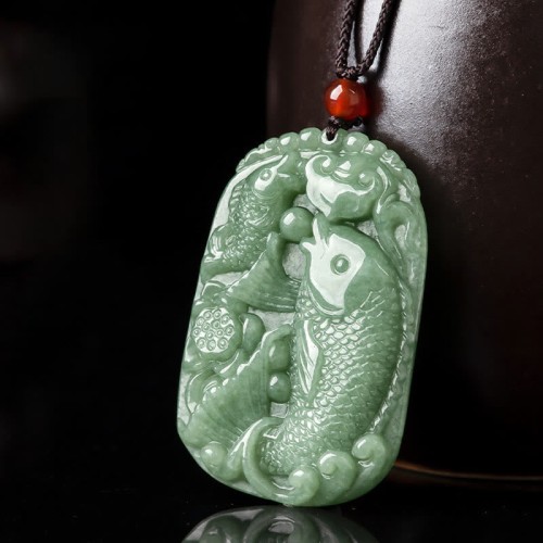Jade Koi Fish Lotus Wealth Necklace