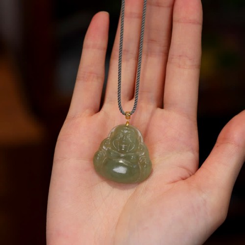 18K Gold Laughing Buddha Jade Abundance Necklace 18K Gold Laughing Buddha Jade Abundance Necklace