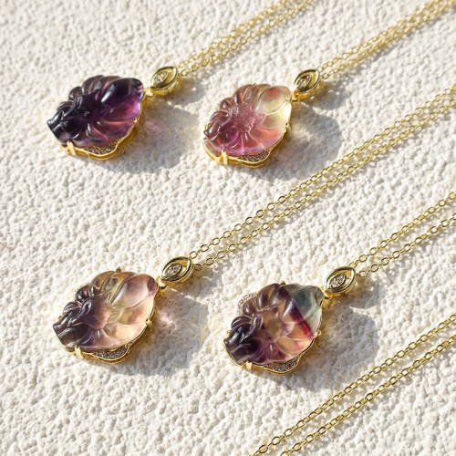 Colorful Fluorite Nine-Tailed Fox Protection Necklace Colorful Fluorite Nine-Tailed Fox Protection Necklace