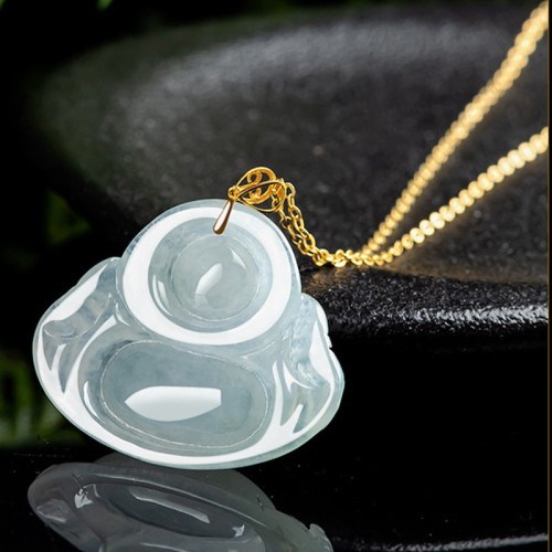 Laughing Buddha Jade 18K Gold Abundance Pendant Laughing Buddha Jade 18K Gold Abundance Pendant