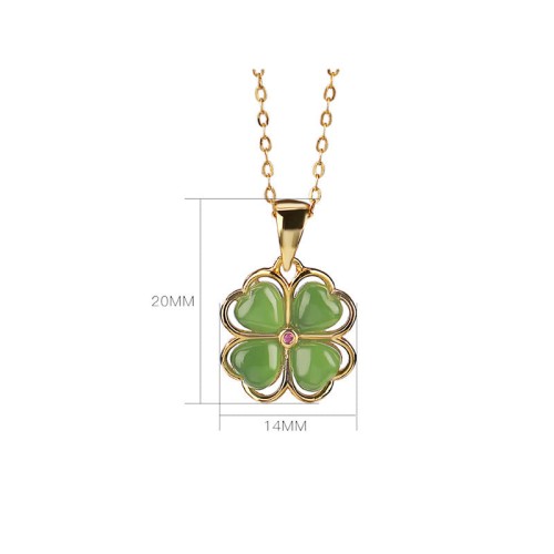 925 Silver Hetian Jade Four Leaf Clover Necklace 925 Silver Hetian Jade Four Leaf Clover Necklace