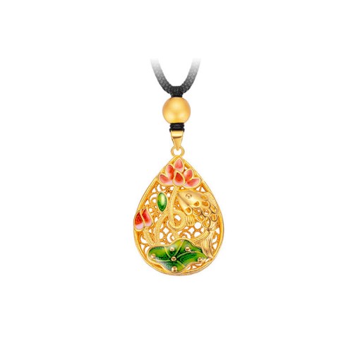 Koi Fish Lotus Leaf Copper Luck Necklace Pendant Koi Fish Lotus Leaf Copper Luck Necklace Pendant