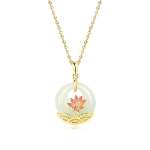925 Sterling Silver Hetian White Jade Lotus Necklace