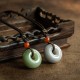 Round Jade Gray Jade Peace Luck Necklace Pendant