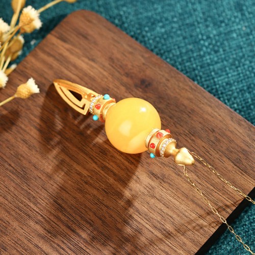 24K Gold Plated Amber Dorje Vajra Anxiety Necklace Pendant 24K Gold Plated Amber Dorje Vajra Anxiety Necklace Pendant