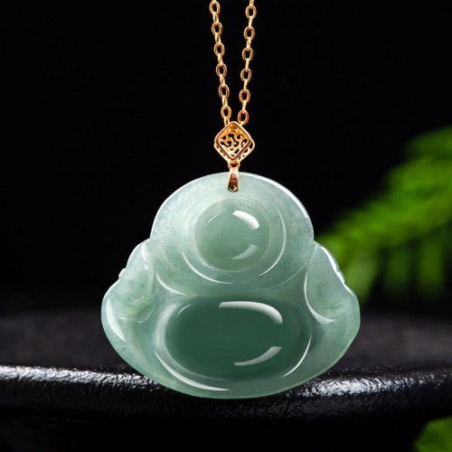 Laughing Buddha Natural Jade Prosperity Necklace