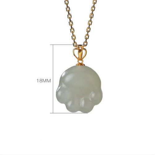 925 Silver Hetian White Jade Cat Paw Luck Necklace