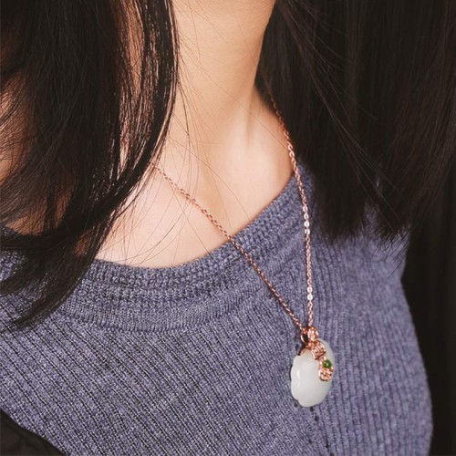 Sterling Silver White Jade Blessing Necklace Pendant Sterling Silver White Jade Blessing Necklace Pendant