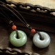 Round Jade Gray Jade Peace Luck Necklace Pendant