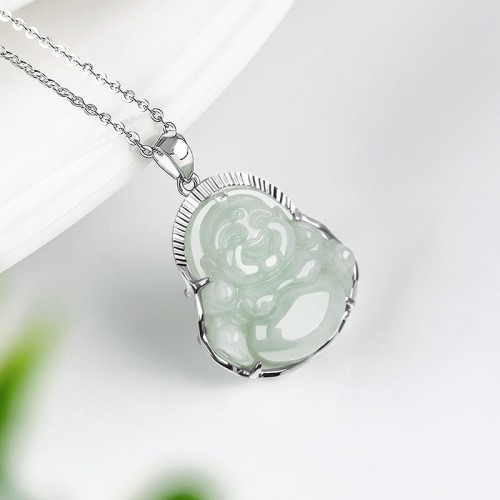 925 Silver Laughing Buddha Jade Luck Necklace 925 Silver Laughing Buddha Jade Luck Necklace