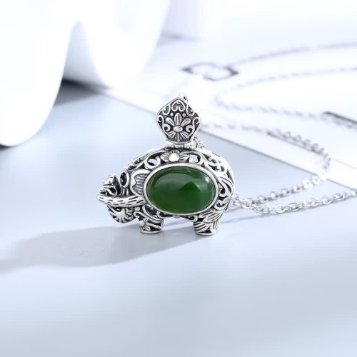 925 Sterling Silver Hetian Cyan Jade Elephant Success Necklace 925 Sterling Silver Hetian Cyan Jade Elephant Success Necklace