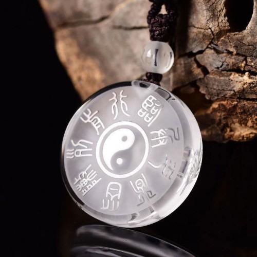 Taoism Five Sacred Mountains Yin Yang Liuli Crystal Balance Necklace