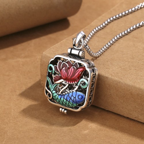 Koi Lotus Copper Coins Ghau Prayer Box Necklace Koi Lotus Copper Coins Ghau Prayer Box Necklace