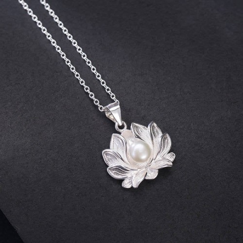 925 Sterling Silver Lotus Flower Pearl Wealth Necklace 925 Sterling Silver Lotus Flower Pearl Wealth Necklace