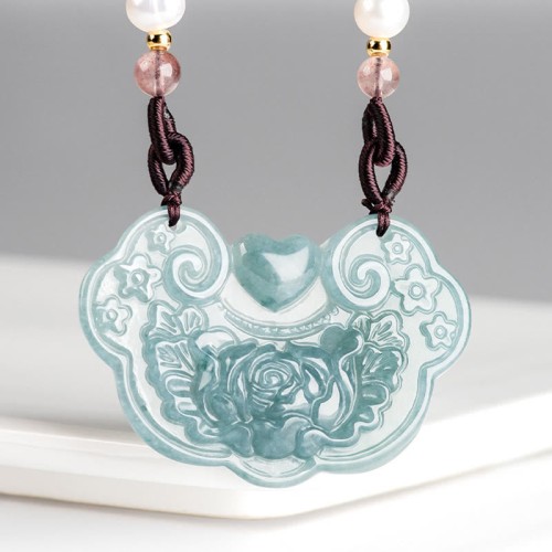 Natural Jade Peony Flower Luck Necklace Natural Jade Peony Flower Luck Necklace