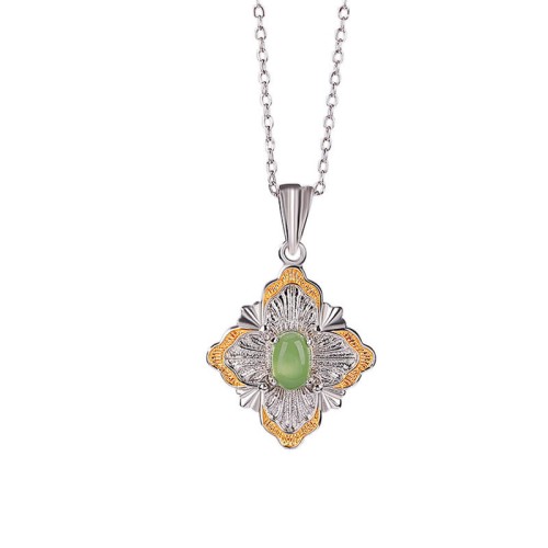 925 Sterling Silver Hetian Cyan Jade Rhombus Luck Necklace 925 Sterling Silver Hetian Cyan Jade Rhombus Luck Necklace