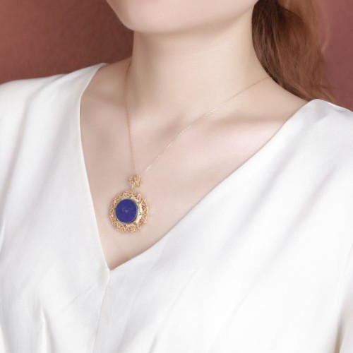 925 Sterling Silver Plated Gold Lazurite Positive Necklace 925 Sterling Silver Plated Gold Lazurite Positive Necklace