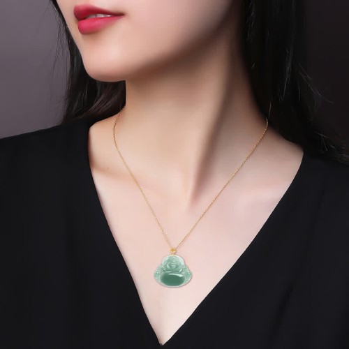 Laughing Buddha Natural Jade Prosperity Necklace