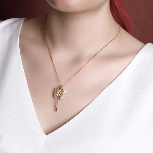 925 Sterling Silver Hetian White Jade Butterfly Blessing Necklace 925 Sterling Silver Hetian White Jade Butterfly Blessing Necklace