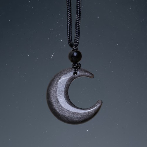 Silver Sheen Obsidian Crescent Moon Couple Necklace Pendant Silver Sheen Obsidian Crescent Moon Couple Necklace Pendant