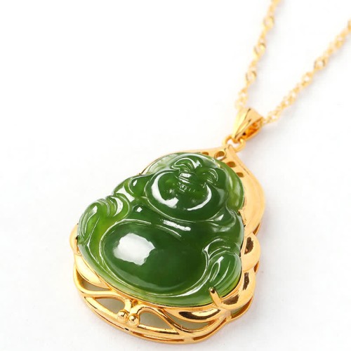 925 Sterling Silver Jade Laughing Buddha Necklace