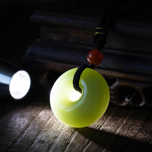 Round Jade Gray Jade Peace Luck Necklace Pendant