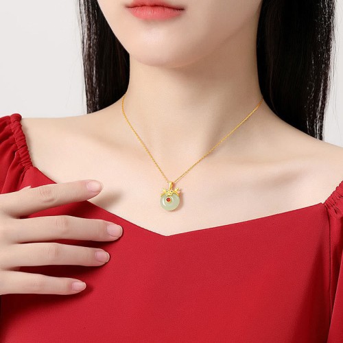 925 Sterling Silver Dragon Year Jade Protection Necklace Pendant 925 Sterling Silver Dragon Year Jade Protection Necklace Pendant