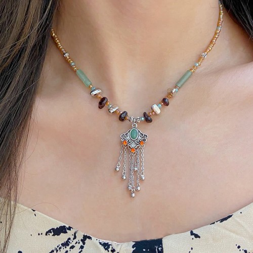 Tibetan Crystal Copper Luck Tassel Necklace Tibetan Crystal Copper Luck Tassel Necklace