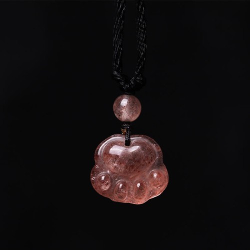 Strawberry Quartz Cat Paw Healing Necklace Strawberry Quartz Cat Paw Healing Necklace