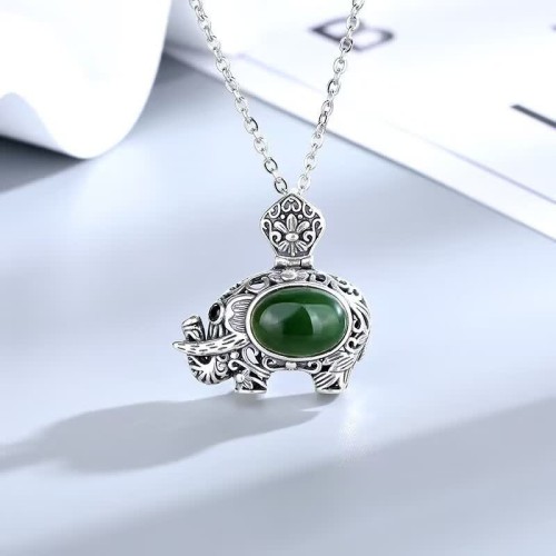 925 Sterling Silver Hetian Cyan Jade Elephant Success Necklace 925 Sterling Silver Hetian Cyan Jade Elephant Success Necklace