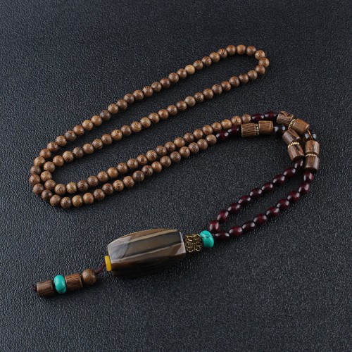 Tibetan Wenge Wood Bodhi Seed Agate Necklace Tibetan Wenge Wood Bodhi Seed Agate Necklace