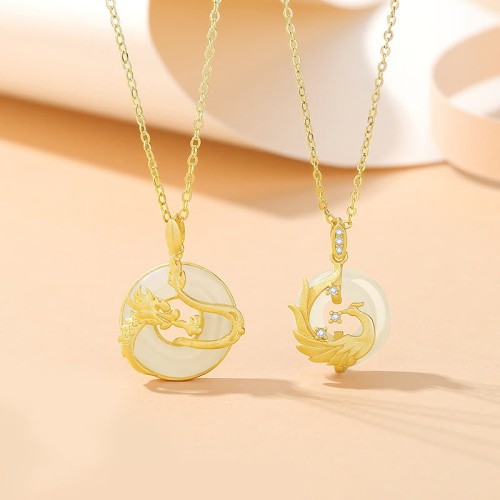 Dragon Jade Golden Dragon Peace Necklace Pendant Dragon Jade Golden Dragon Peace Necklace Pendant