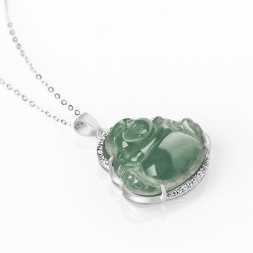 925 Silver Laughing Buddha Jade Luck Necklace 925 Silver Laughing Buddha Jade Luck Necklace
