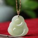 Sterling Silver Laughing Buddha Cyan Jade Success Necklace