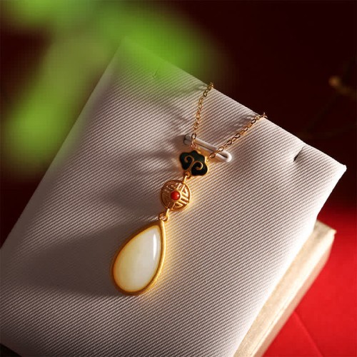 925 Silver Hetian White Jade Water Drop Necklace
