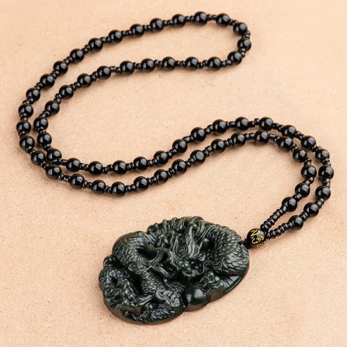 Hetian Cyan Jade Dragon Harmony Necklace Pendant Hetian Cyan Jade Dragon Harmony Necklace Pendant