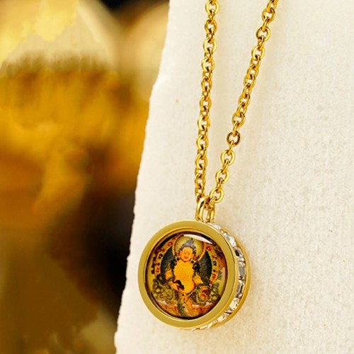 Tibetan Yellow God of Wealth Crystal Necklace