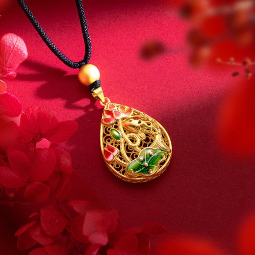 Koi Fish Lotus Leaf Copper Luck Necklace Pendant Koi Fish Lotus Leaf Copper Luck Necklace Pendant